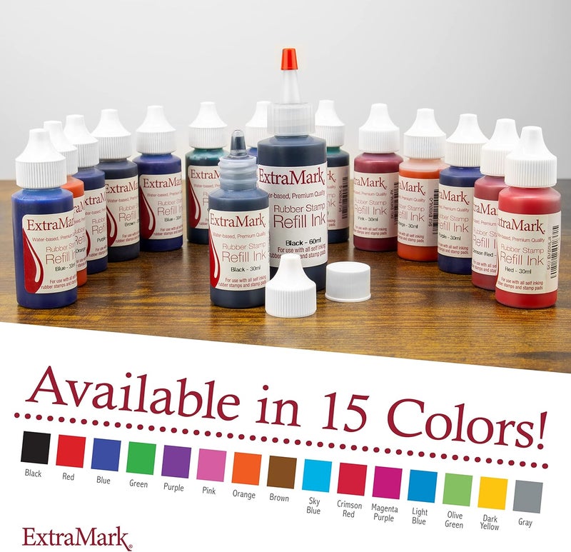 ExtraMark Premium Stamp Refill Ink for Self-Inking Stamps and Stamp Pads, 60 ml, Orange Color Ink. - Image 2